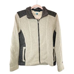 Kuhl alfpaca fleece zip up long sleeve speckled pattern paneled outdoor jacket